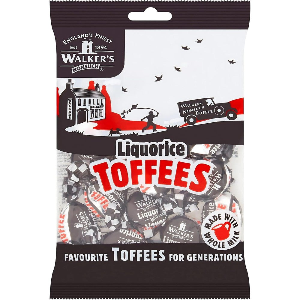 Walkers Nonsuch Liquorice Toffees front packaging view showing imported British candy bag.