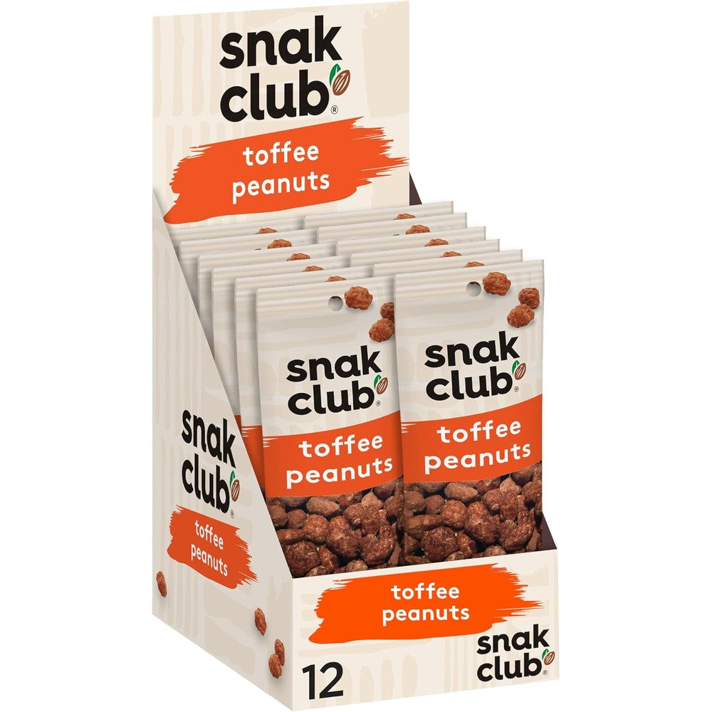 Snak Club Toffee Peanuts front view twelve pack display