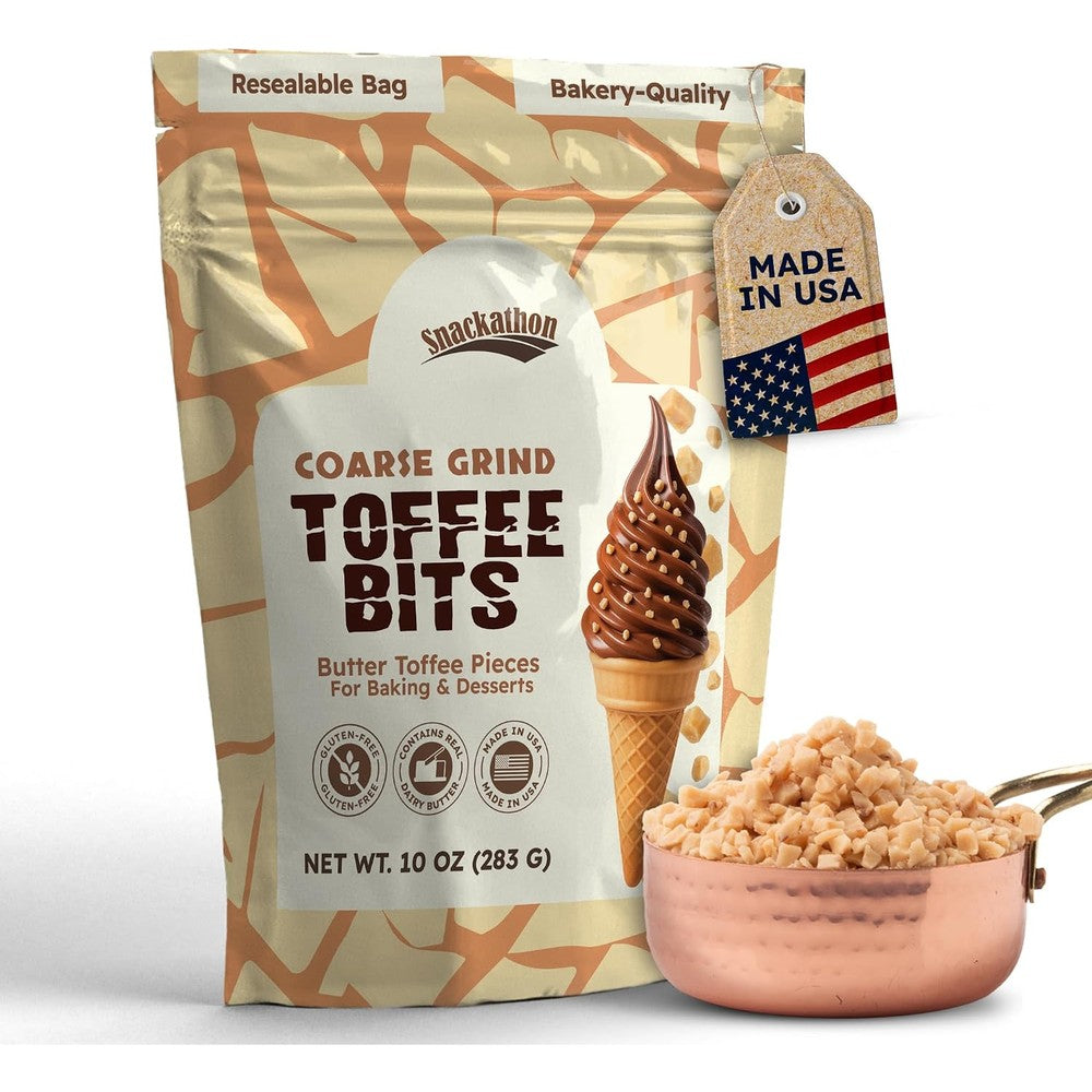 Snackathon Toffee Bits 10 Ounce front view package for authentic American baking.