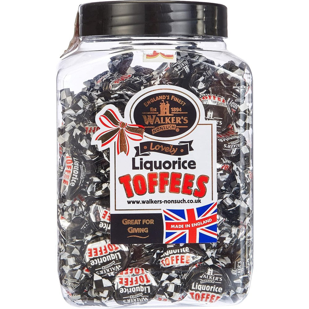 Walkers Nonsuch Liquorice Toffees front view jar of imported British candy.