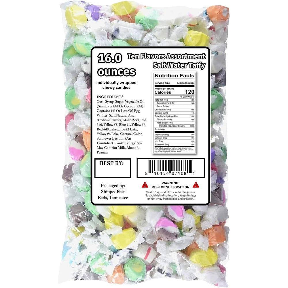 Donty-Tonty Ten Flavors Salt Water Taffy front packaging bag
