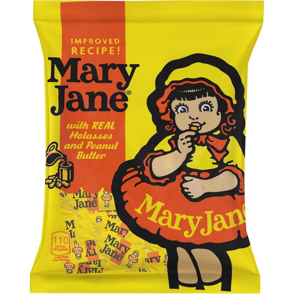 Atkinson's Mary Jane Chewy Molasses and Peanut Butter Candy front bag view imported USA candy