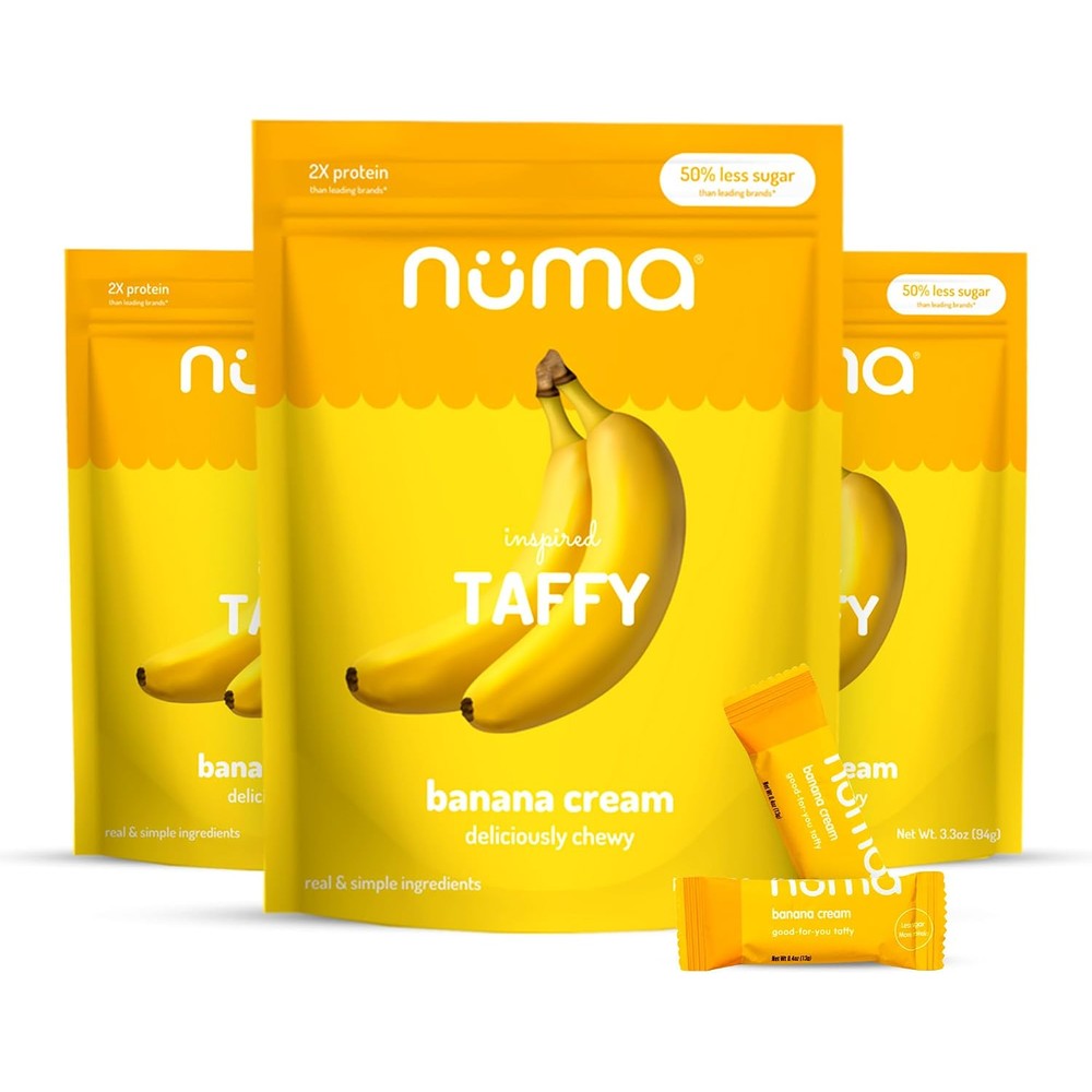 Numa Foods Banana Cream Taffy Candy 3 bags front view authentic USA imported product