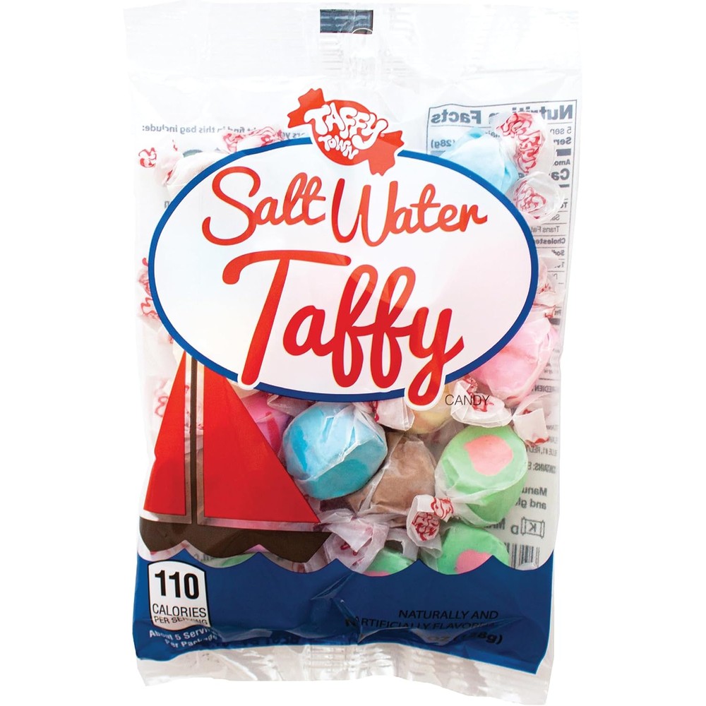 Taffy Town Assorted Salt Water Taffy 80 Ounce bag front view imported USA gourmet candy