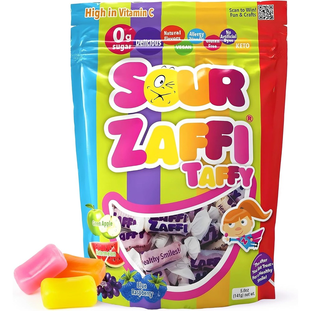 Zollipops Zaffi Taffy Sour Assorted Flavors 5 Ounce pouch front view buy online