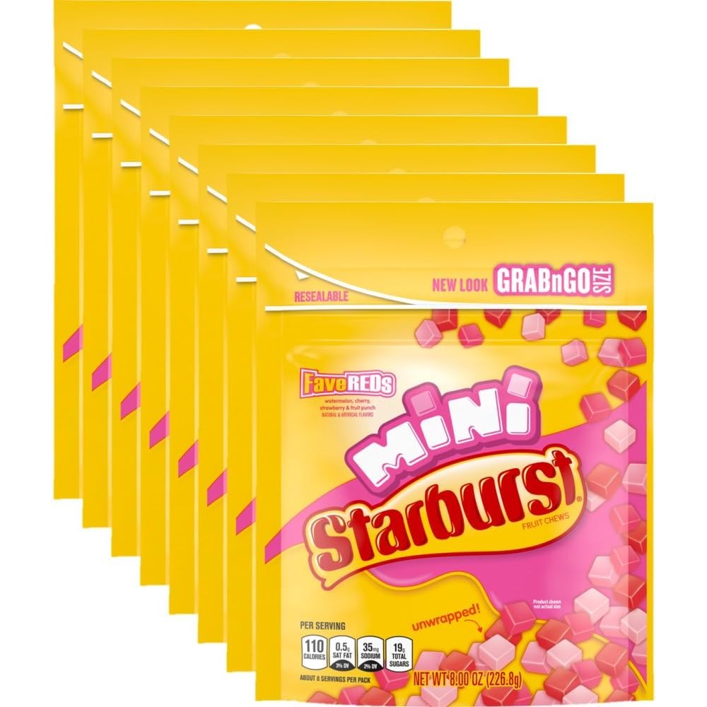 Starburst FaveREDS Minis Fruit Chews Candy 8 Ounce front view package