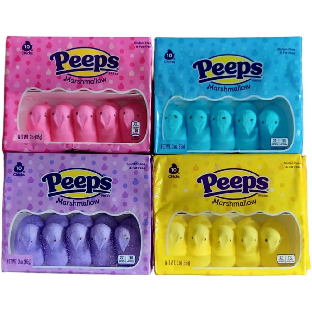 Peeps Assorted Colors Marshmallow Chicks front view imported candy