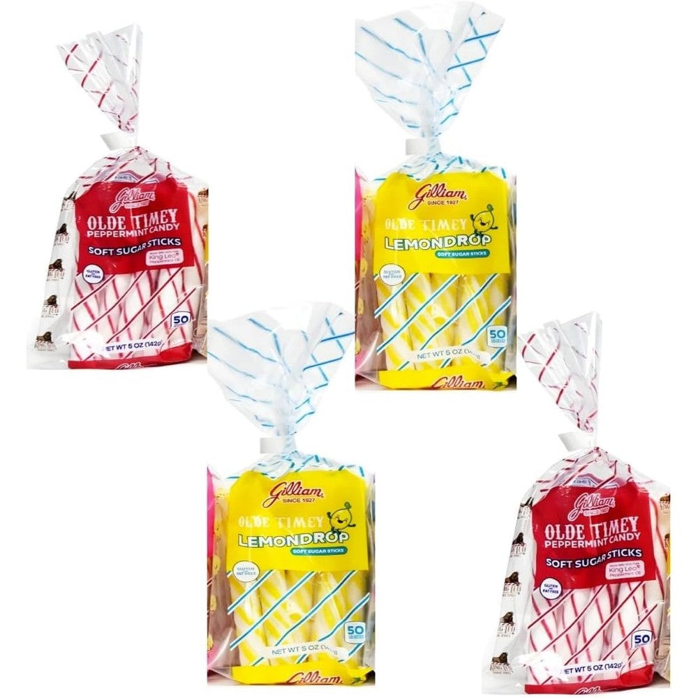Hubz Gilliam Olde Timey assorted soft sugar sticks front view of packaging.