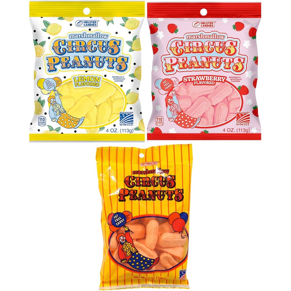 The Hampton Candy Company Circus Peanut Candies front view variety pack packaging.