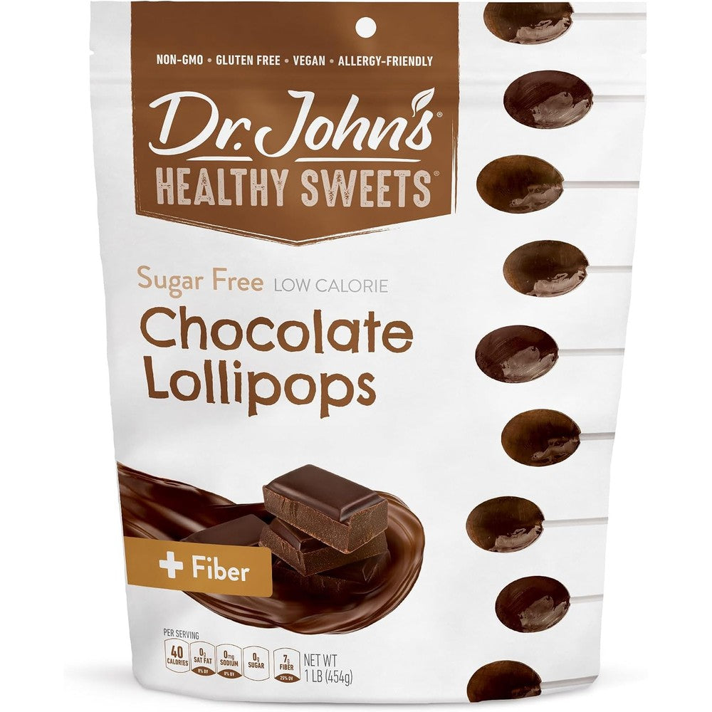 Dr. John's Healthy Sweets Sugar Free Chocolate Lollipops front view bag