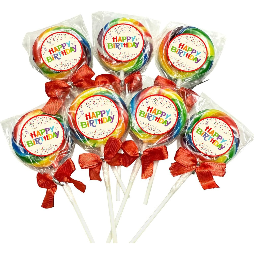 RBBZ Party Happy Birthday Candy Lollipops front view of 24 pack bulk birthday party favors