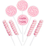 RBBZ Party Pink Candy Swirl and Twisty Lollipops front view showcasing the variety pack of strawberry suckers.