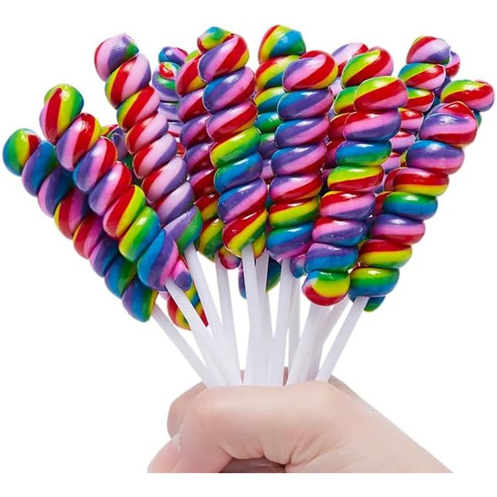 LIDATREE rainbow twisty lollipops front view bulk pack for birthday parties