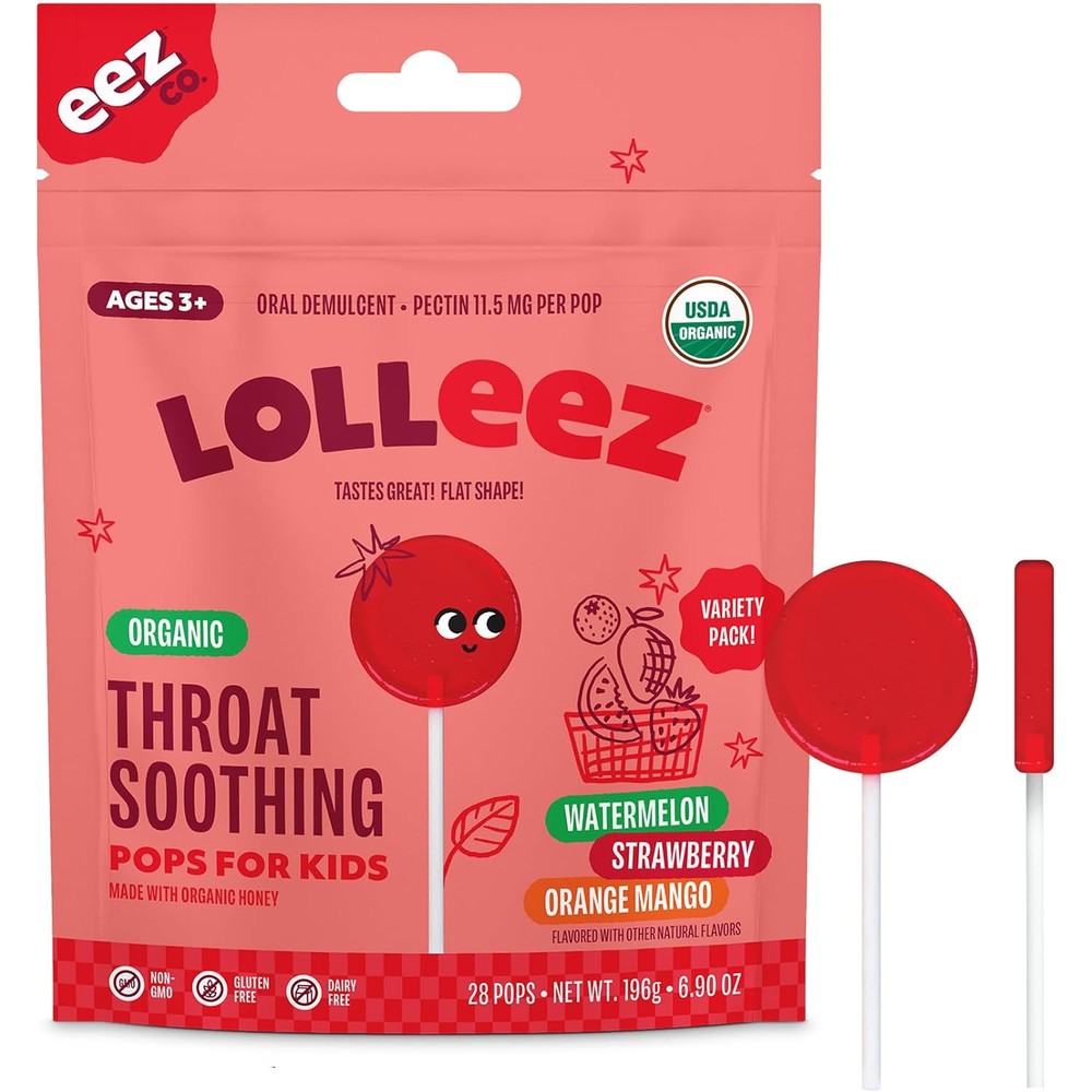 Lolleez Organic Throat Soothing Pops for Kids front packaging view
