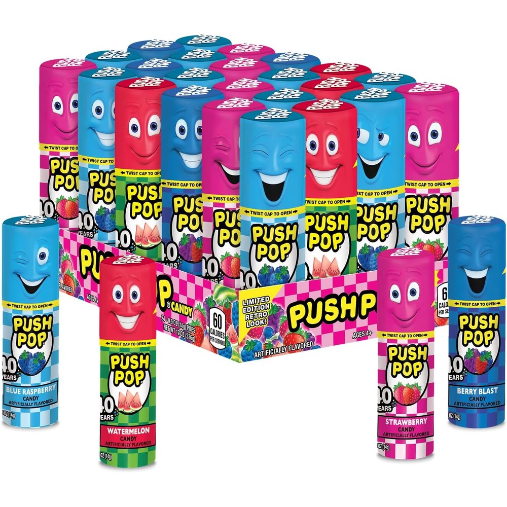Push Pop Candy Lollipops Assorted Fruity Flavors Individually Wrapped Variety Party Pack 24 Count