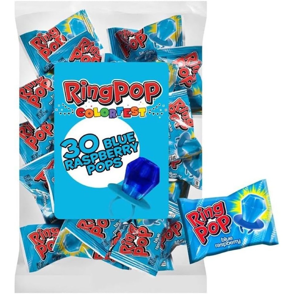 Ring Pop blue raspberry bulk pack front view showing the wearable candy ring packaging.