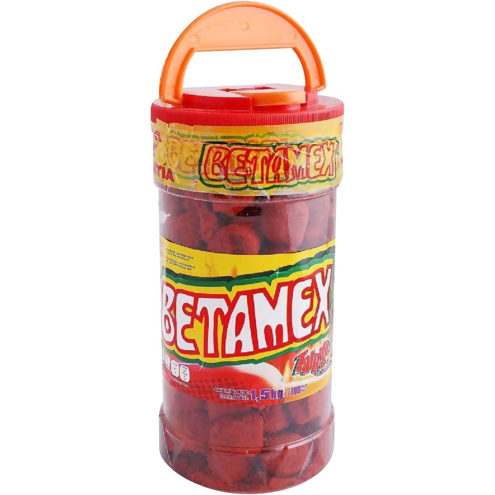 Betamex Tarugo Candy Tamarind Flavor With Spicy Chili 1.5 Kilograms 3.3 Pounds Authentic Mexican Treat In Vitrolero Container