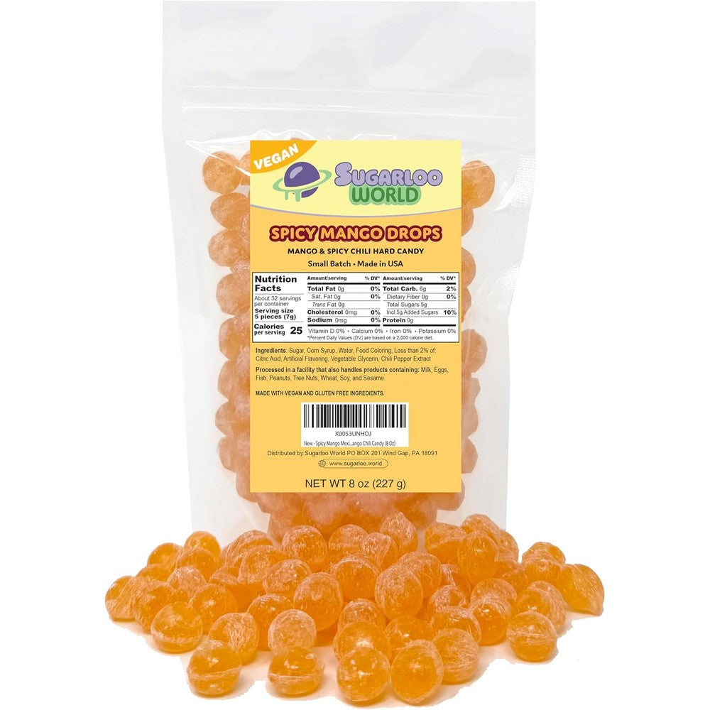 Sugarloo World Spicy Mango Candy front view 8 ounce pack