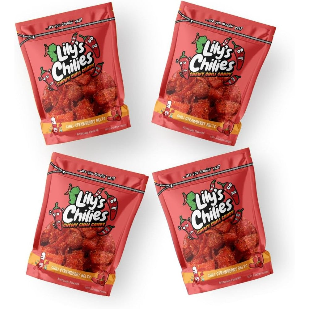 Lily's Chilies Sour and Chili Chewy Candy Strawberry Belts front view