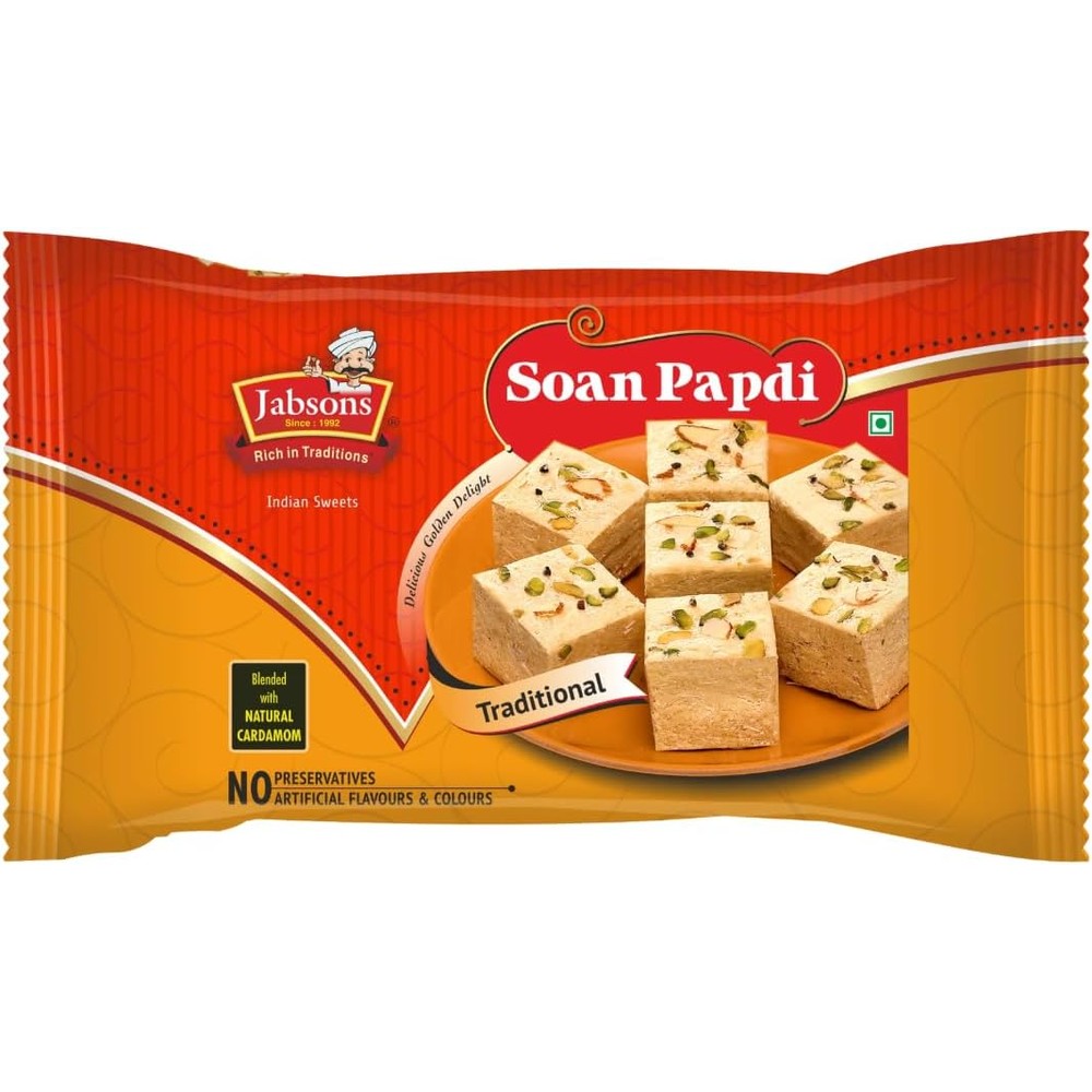 Jabsons Soan Papdi Traditional Indian Sweet With Natural Cardamom And Nuts 200 Gram