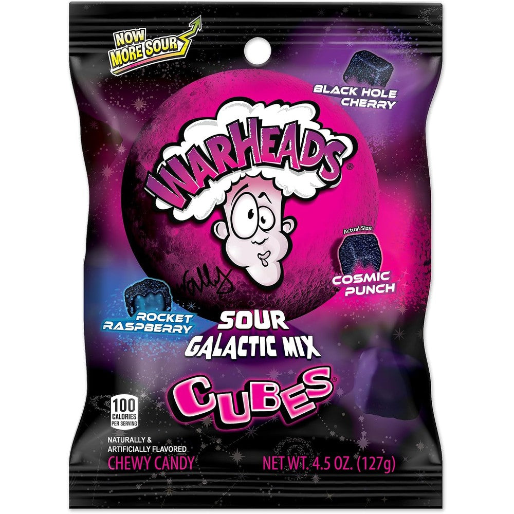 Warheads Galactic Mix Cubes Sour Sweet And Fruity Chewy Candy Black Hole Cherry Rocket Raspberry And Cosmic Punch Flavors 4.5 Ounces - Image 1