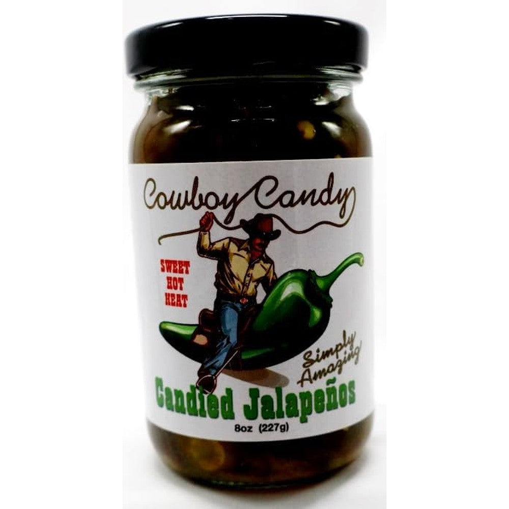 Pepper Junction Cowboy Candy Sweet Heat Candied Jalapenos glass jar gourmet condiment front view