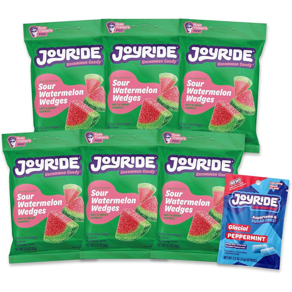 JOYRIDE Sour Watermelon Wedges product bundle front view low sugar candy