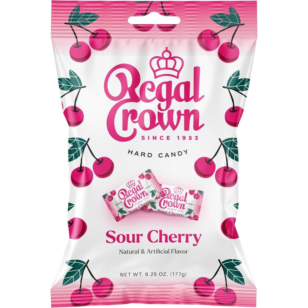 Regal Crown Sour Cherry Hard Candy front view bag of imported sweets