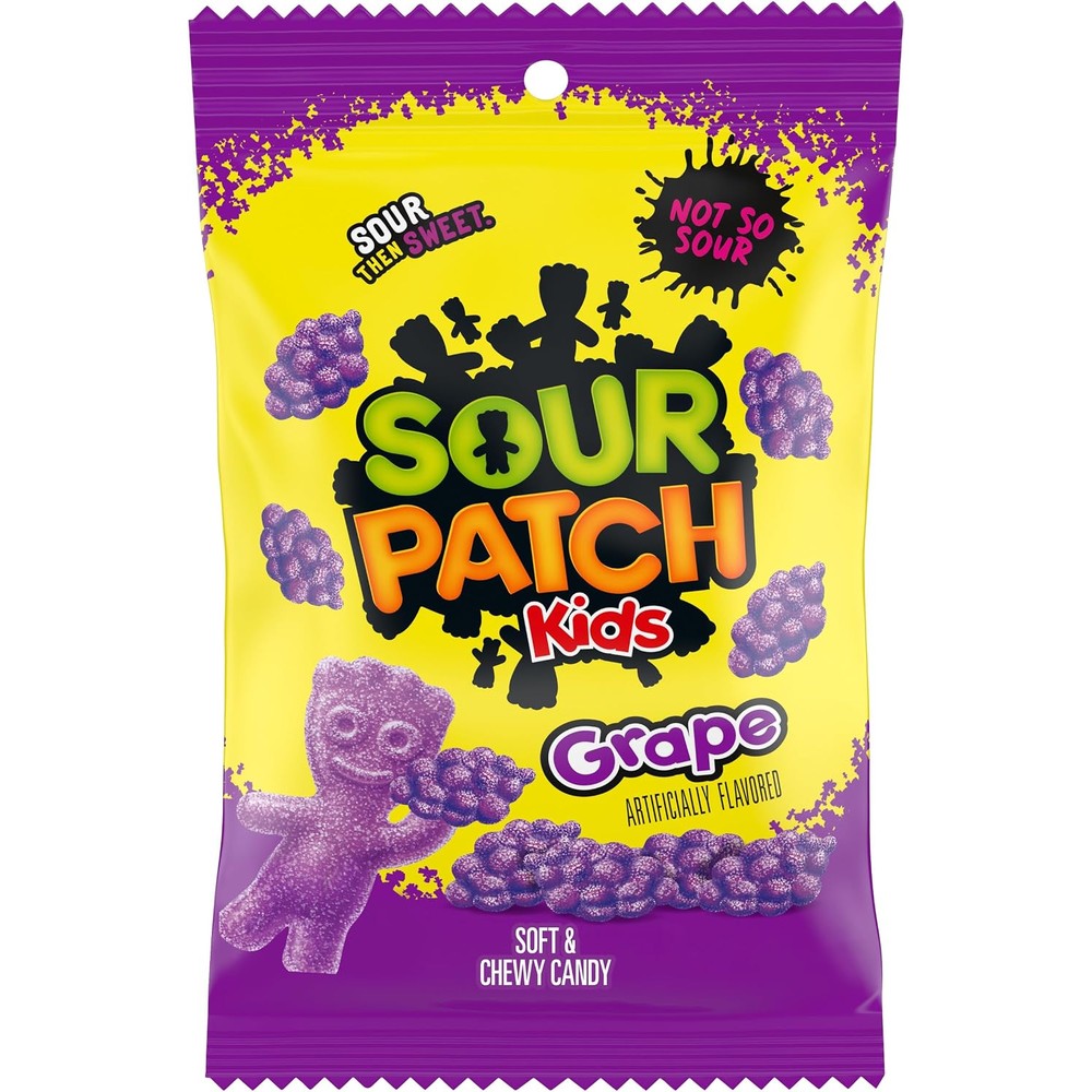 Sour Patch Kids Grape Soft and Chewy Candy Eight Point Zero Two Ounce packaging front view