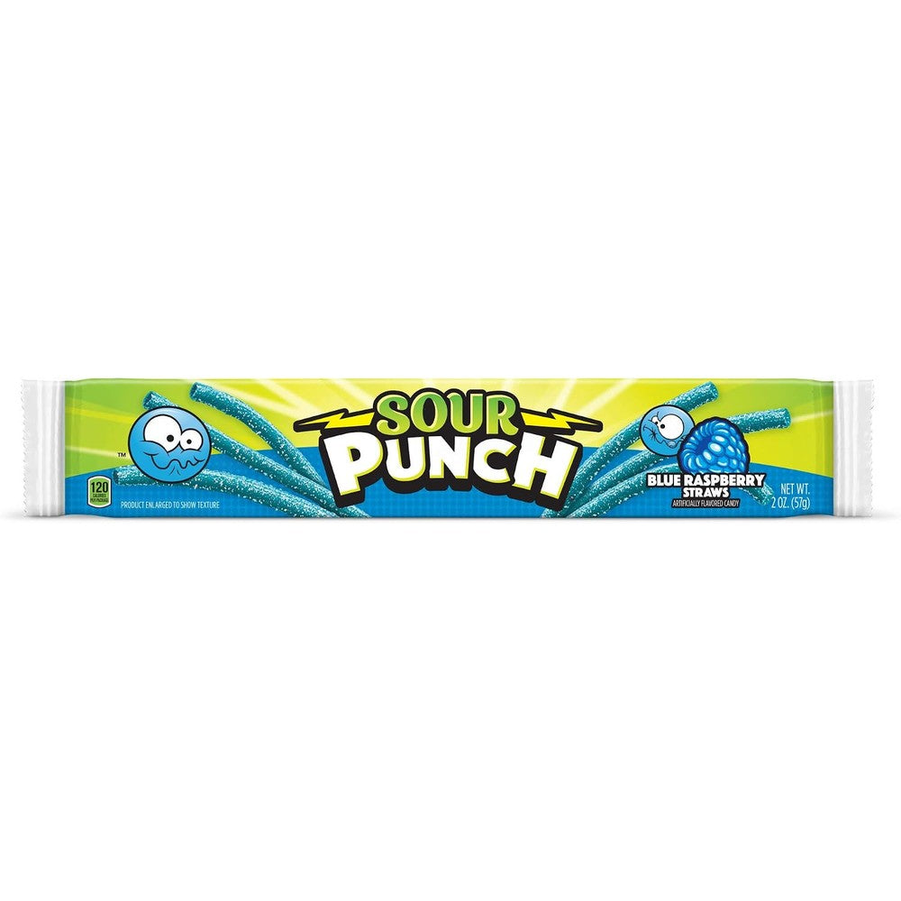 Sour Punch Straws Sweet And Sour Flavored Soft Chewy Candy Bulk Display Tray Blue Raspberry Flavored Imported USA Gummy Candy 48 Ounce Pack Of 24