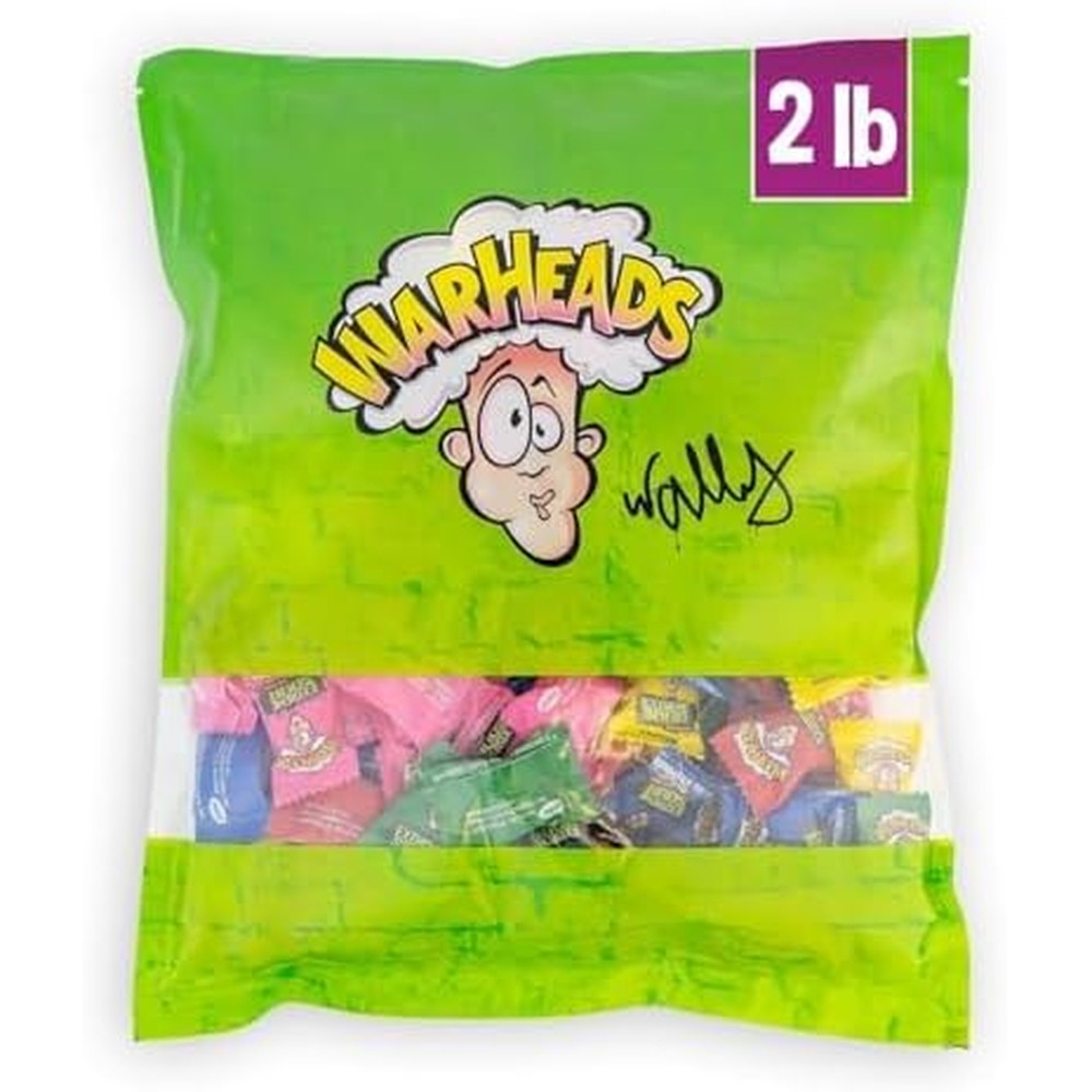 Warheads Extreme Sour Hard Candy two pound bulk bag front view showing assorted flavors