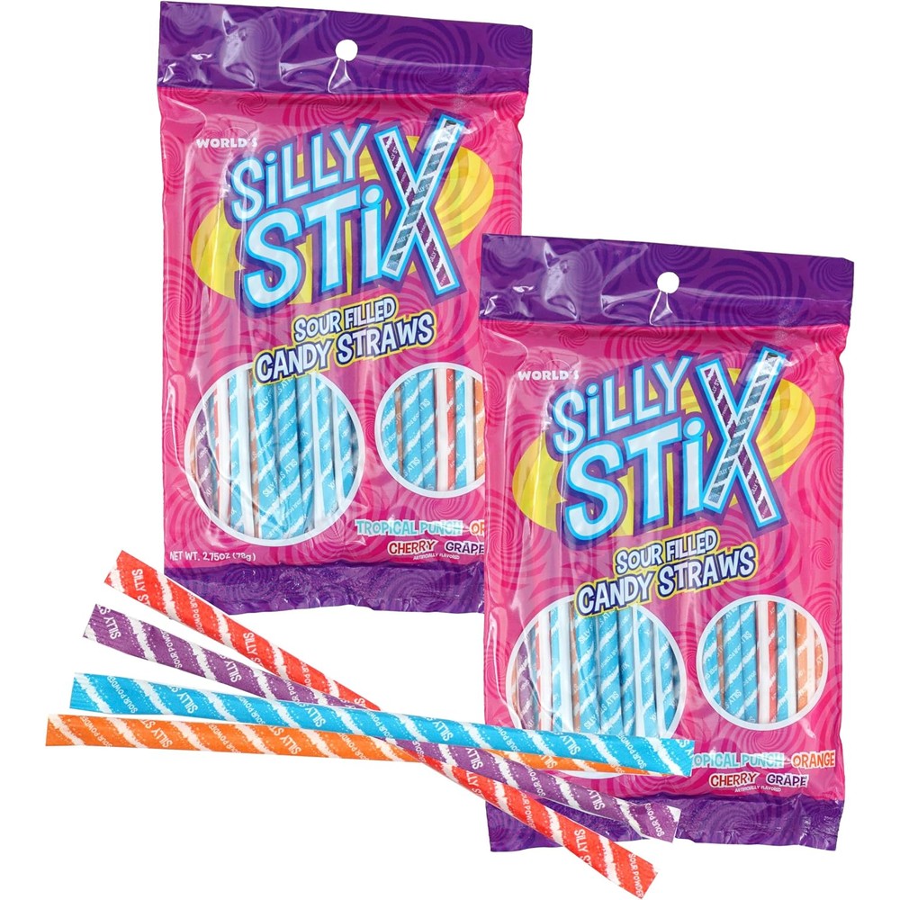 The Hampton Candy Company Silly Stix Sour Filled Candy Straws pack of two front view