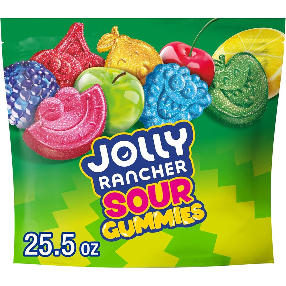 Jolly Rancher Sour Gummies Assorted Fruit Candy 25.5 Ounce front view of resealable packaging