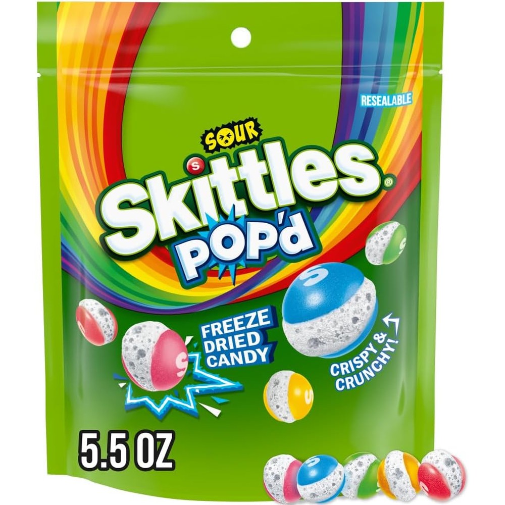 Skittles POPd Sour Freeze Dried Candy Assortment 5.5 Ounce front view package