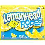 Lemonhead Ropes candy 9 ounce front view packaging with soft yellow design.