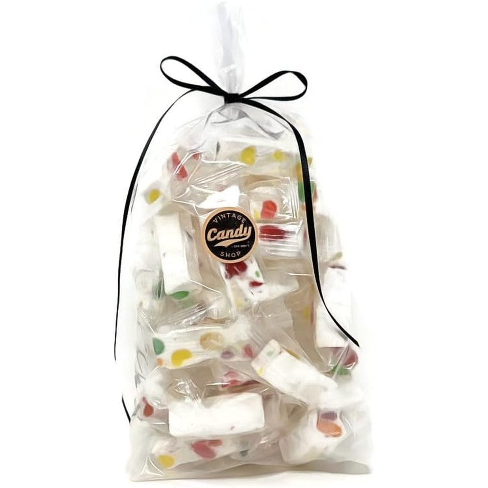 Vintage Candy Shop Nougat Jubes front view of the clear bulk gift bag.