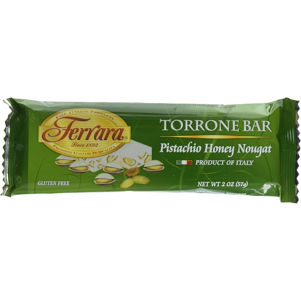 Ferrara Italian Torreon Honey Nougat Candy with Roasted Pistachios Gluten Free Traditional Italian Torrone Two Ounce Pack Of Twelve