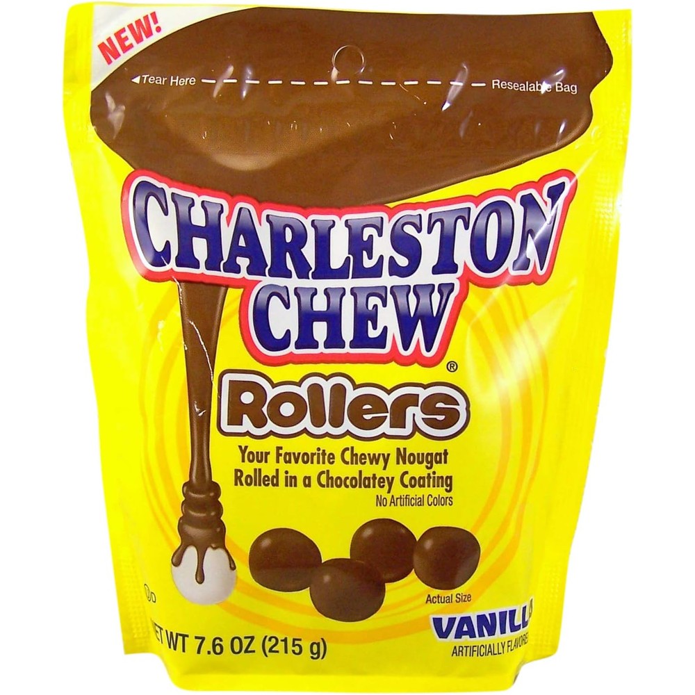 Charleston Chew Rollers Vanilla Flavor Chewy Nougat Rolled In Chocolatey Coating Resealable Snack Bag Seven Point Six Ounce
