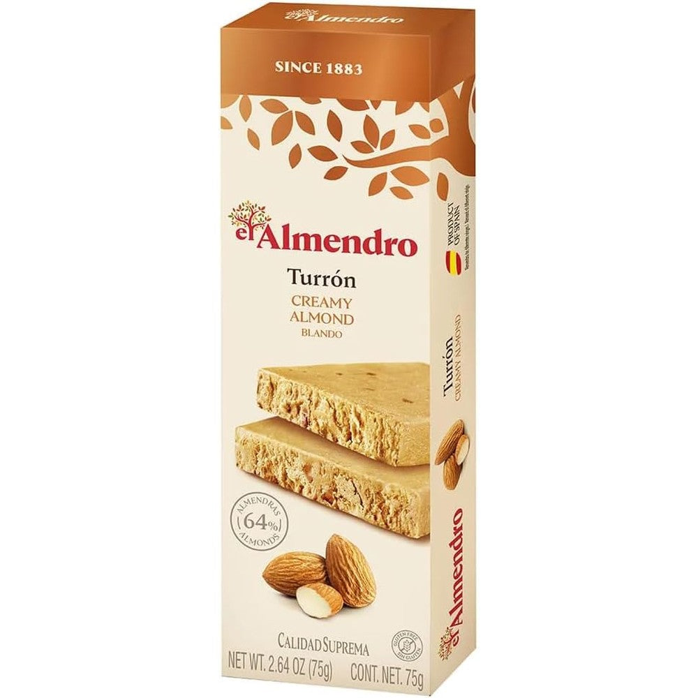 El Almendro Supreme Quality Creamy Almond Turron Blando Spanish Nougat Candy Gluten Free Traditional Dessert Seventy Five Grams