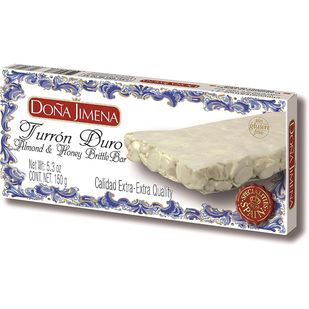 Dona Jimena Turron Duro Crunchy Almond And Honey Brittle Nougat Bar Premium Calidad Extra Gluten Free 150 Grams 5.3 Ounce