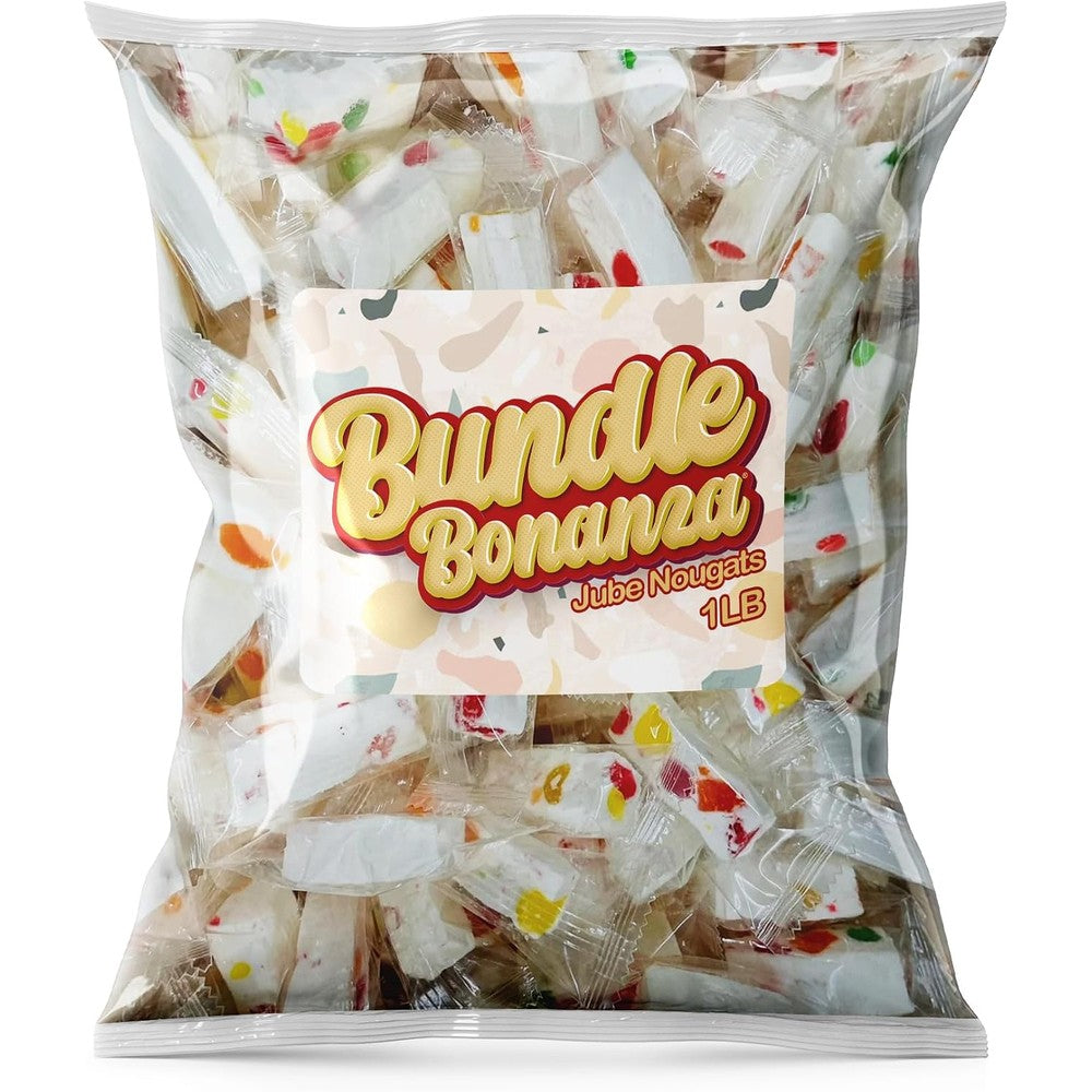 Bundle Bonanza Jubes Nougats sixteen ounce bag front view displaying individually wrapped soft candy pieces