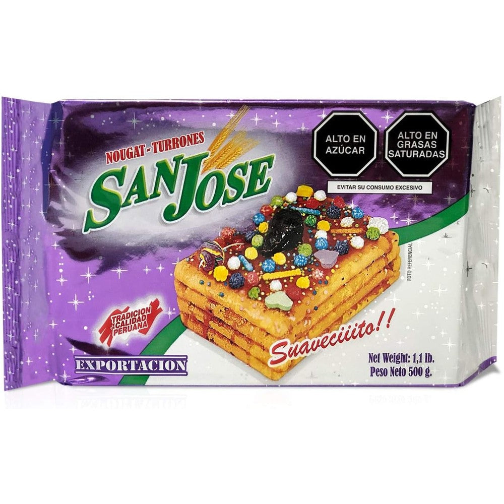 San Jose Turron De Dona Pepa Peruvian Nougat Authentic Sweet Dessert With Anise And Fruit Syrup 500 Grams