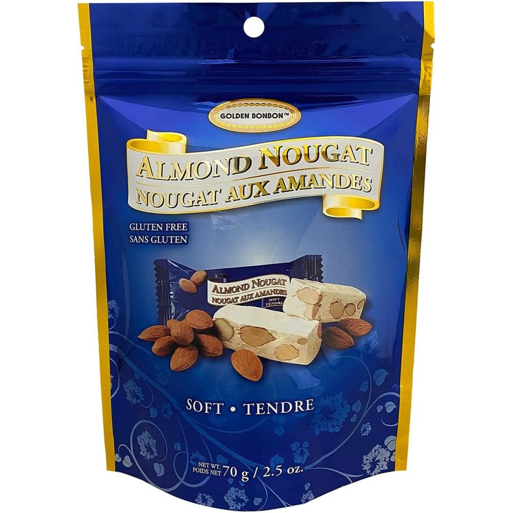 Golden Bonbon Italian Soft Almond Nougat Candy Gluten Free Individually Packed Chewy Confectionery 2.5 Ounce