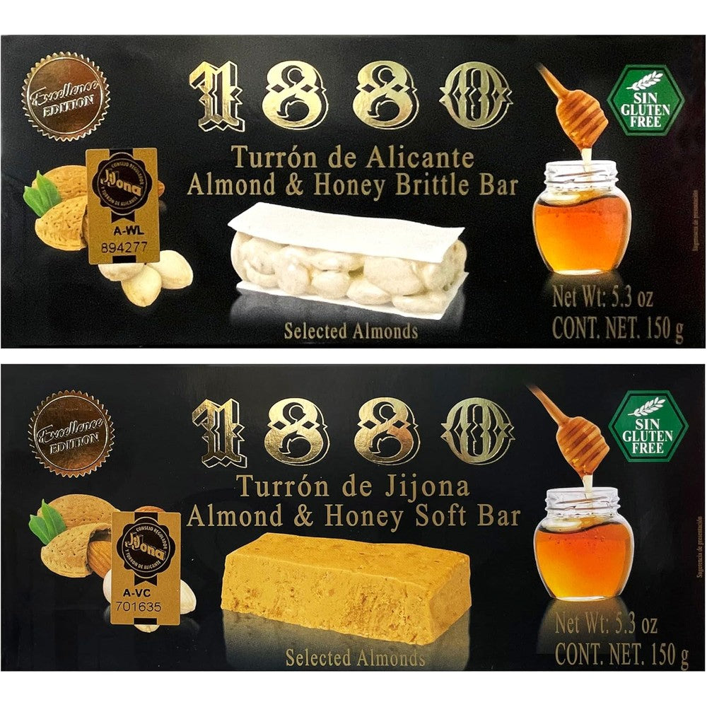 1880 Turron Variety Pack packaging front view showing Alicante and Jijona bars