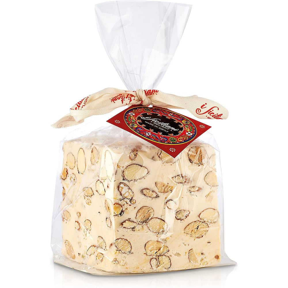 Dolgam iSiciliani Italian Almond Soft Torrone Nougat Block Authentic Confectionery Made With Honey Gluten Free 300 Grams 10.5 Ounces