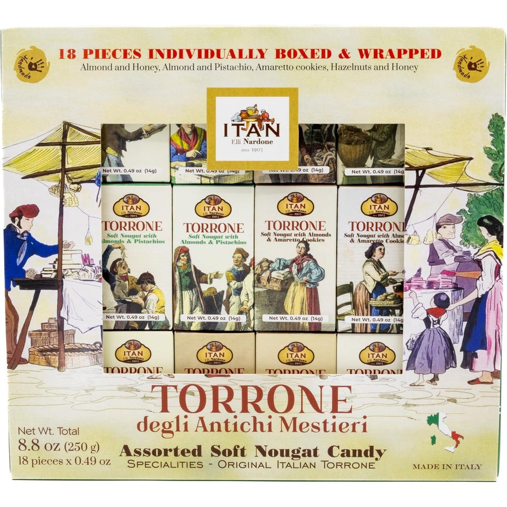 Itan Assorted Torrone Soft Nougat Candy front view packaging box