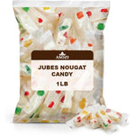 ASOZI Jubes Nougat Candy with Fruity Jelly Beans 1 pound bag front view showing individual wrapped pieces.