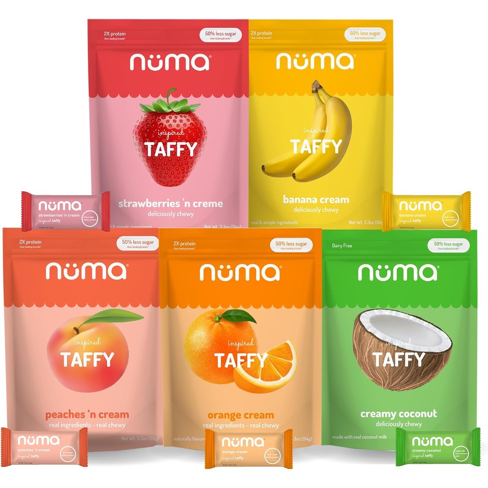 Numa Foods Nutritious Chewy And Creamy Candy Variety Pack Low Sugar Gluten Free High Protein Nougat Chews Five Bags Of Ten Count Wrapped Candies