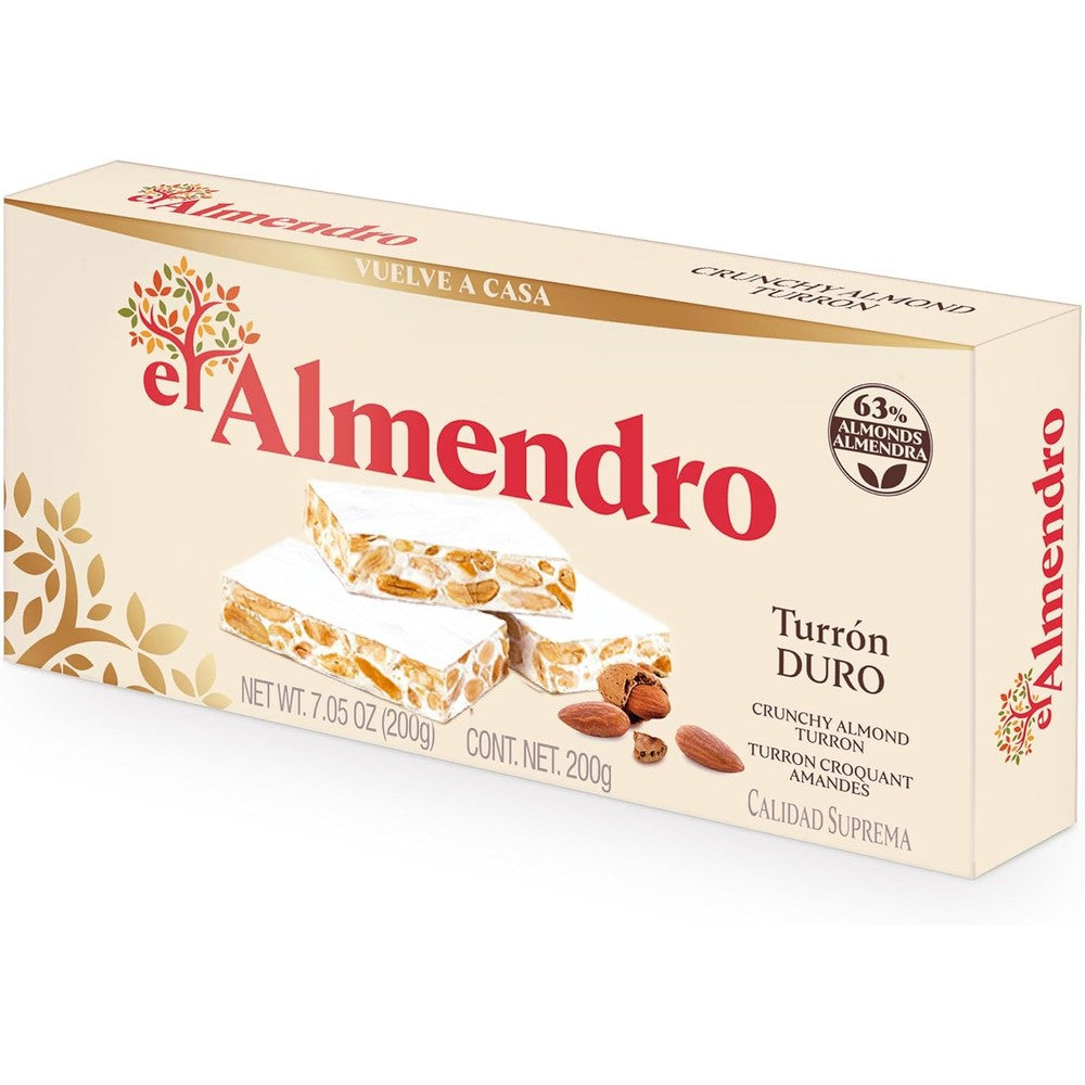 El Almendro Turron Duro Crunchy Almond Nougat Candy Traditional Spanish Brittle Festive Dessert Gluten Free One Box 7 Ounce