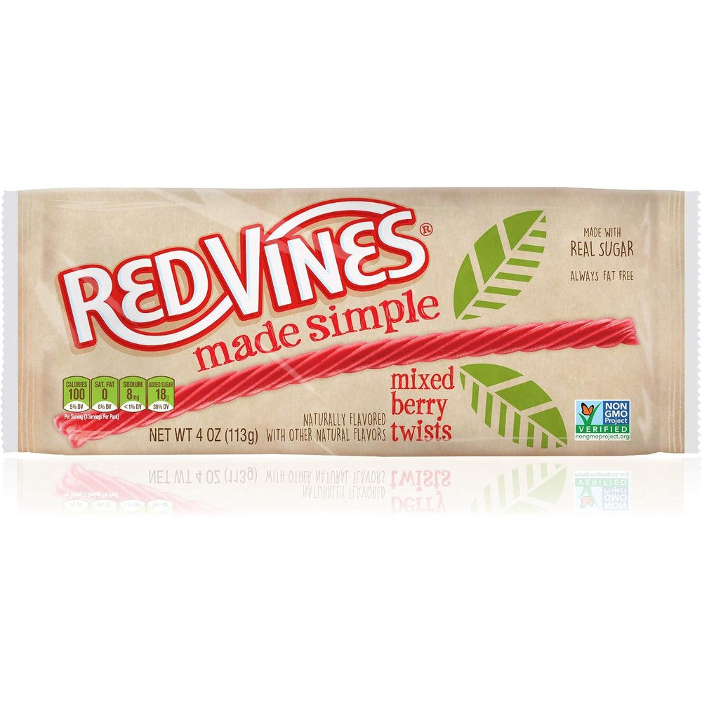 Red Vines Made Simple Mixed Berry Licorice Twists front packaging view authentic imported candy